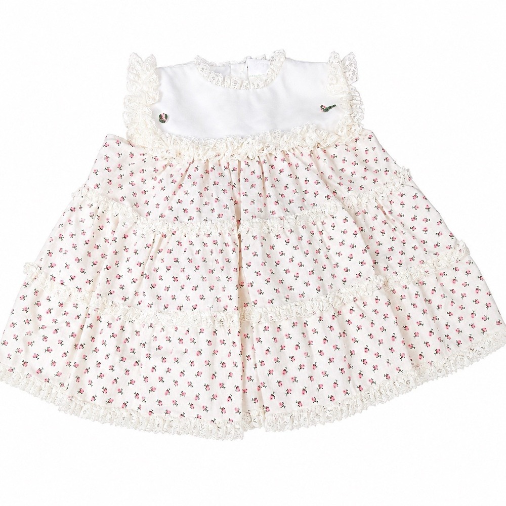 Bryan Dress Toddler Girl 18 M Cream w/ Roses Ruffle Lace Coquette USA Made VTG